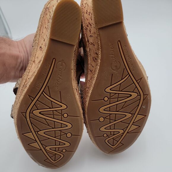 Earthies 8B Wedge Heel Sandals Corsica Tan Biscuit Leather Cork 3in Casual Beach - Picture 13 of 15